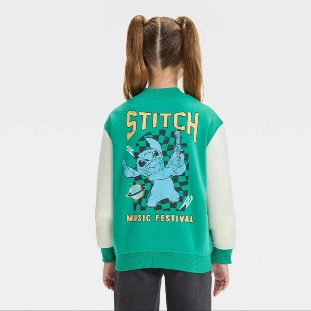 Disney’s LILO & STITCH Kids Teal and White Varsity Jacket NWT